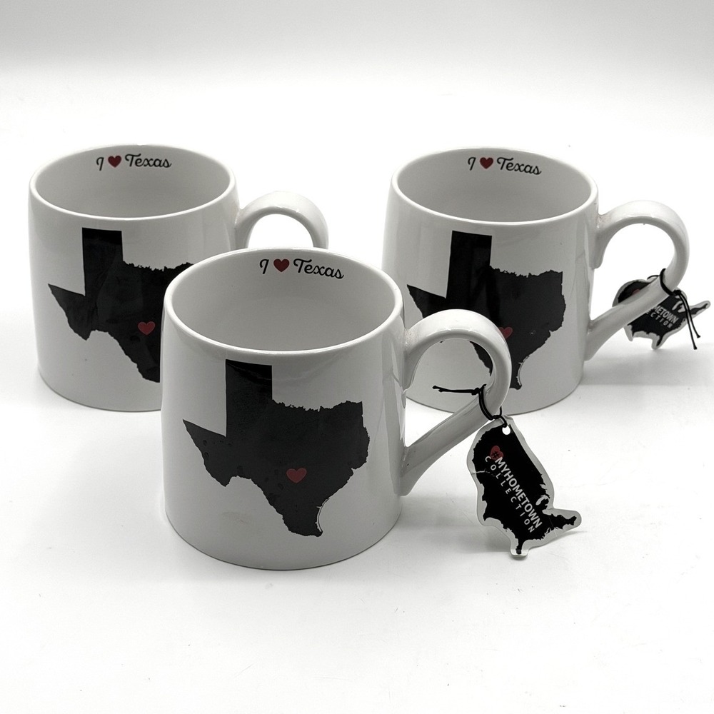 Home Essentials My Hometown Collection Texas Mugs Set of 3 White Black 60725
